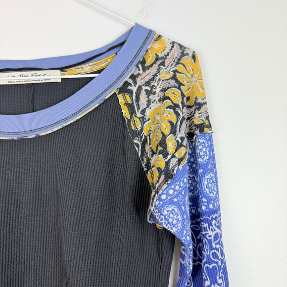 Free People Bright Side Mixed-Print Boho Thermal Patchwork Long Sleeve Top - Picture 5 of 6